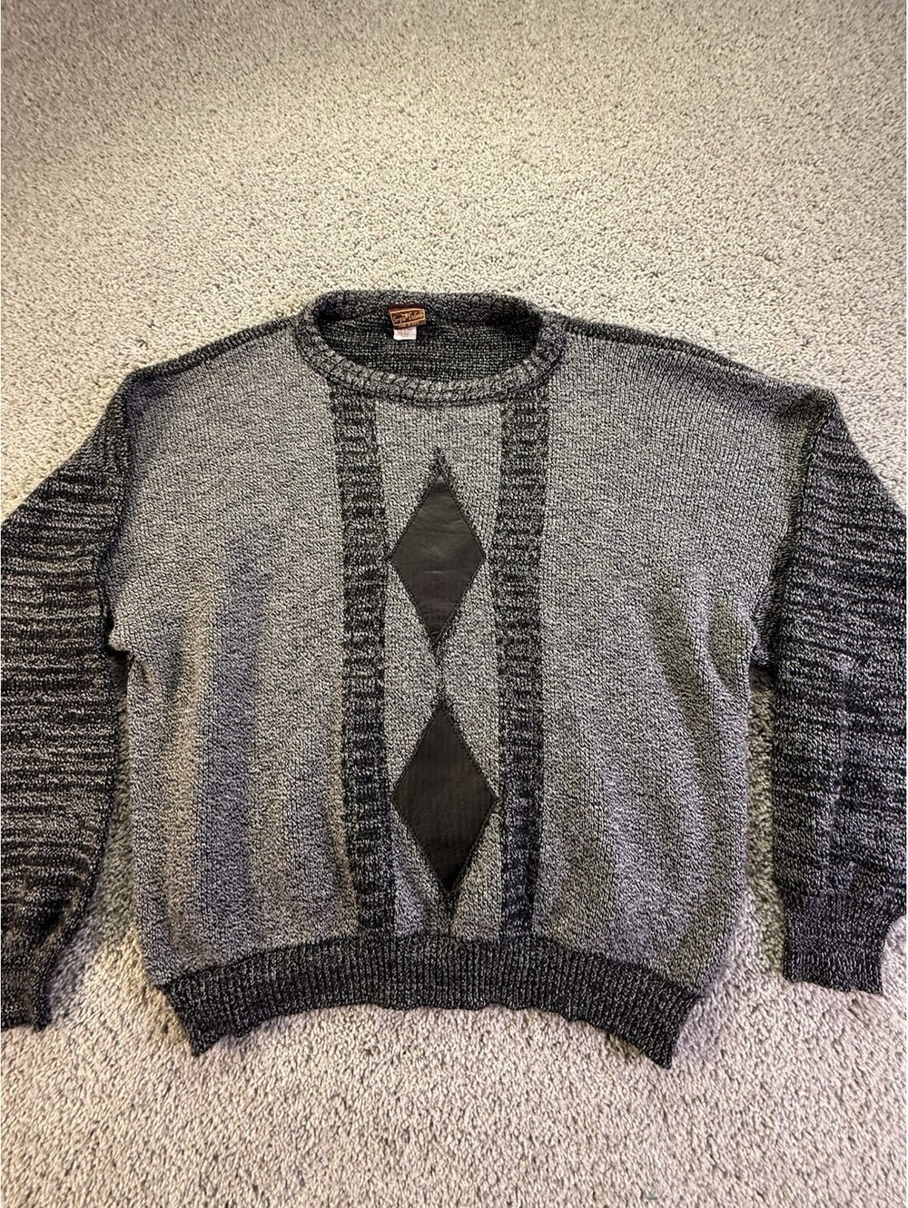 Vintage 1980s Sergio Valente Men’s Sweater Size 2XLT Gray With Patchwork